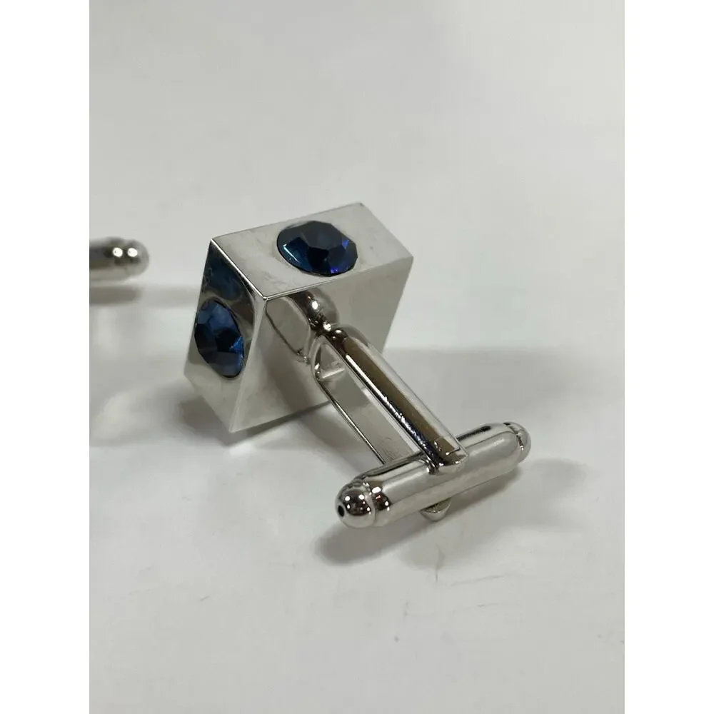 Cubic Cufflinks w Blue Stones